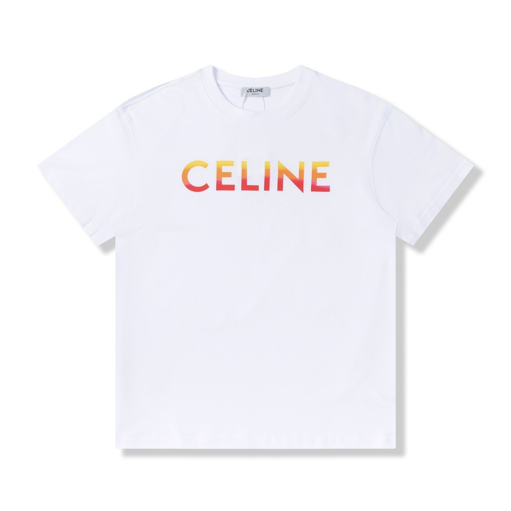 CELINE CELINE Mùa Hè Phong Cách Mới Áo Thun Ngắn Tay Nam Nữ Cặp Đôi Áo Hai Dòng Thoáng Khí Ren Thu Đ