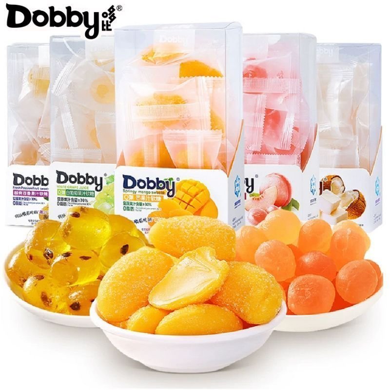 Kẹo dẻo trái cây Dobby hộp vị đào dâu chanh leo, kẹo trẻ em gói riêng, bán chạy