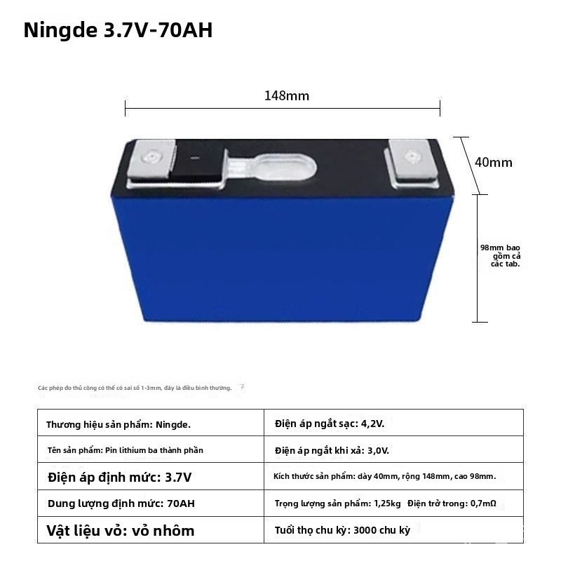 Pin lithium ternary CATL 3.7V 70Ah, dung lượng lớn, dùng cho xe 2-3 bánh, lưu trữ năng lượng, giá tố