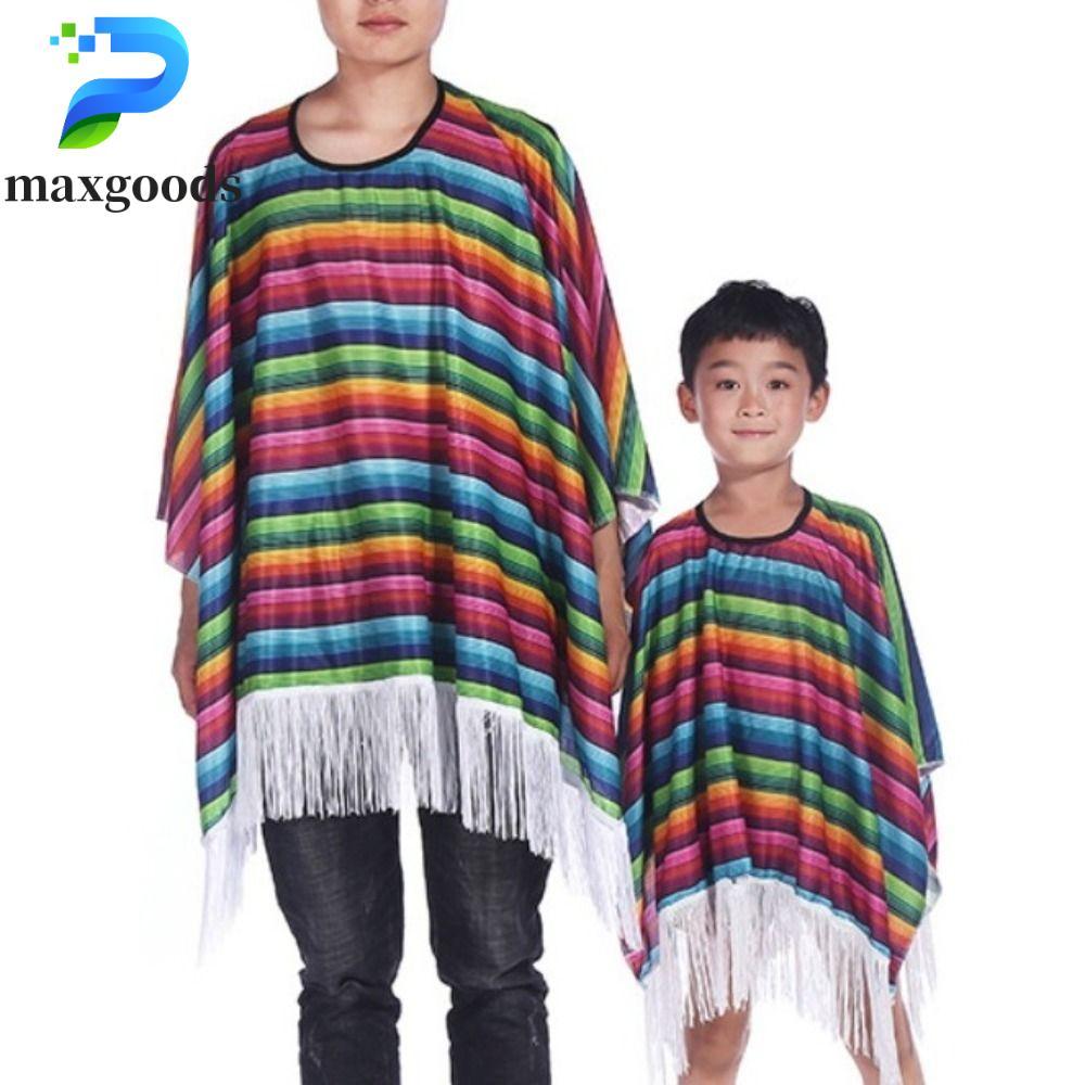 MAXGOODS Trang Phục Mexico, Sọc Cầu Vồng Halloween Phong Cách Mexico Áo Choàng, Lễ Hội Dân Tộc Cape 