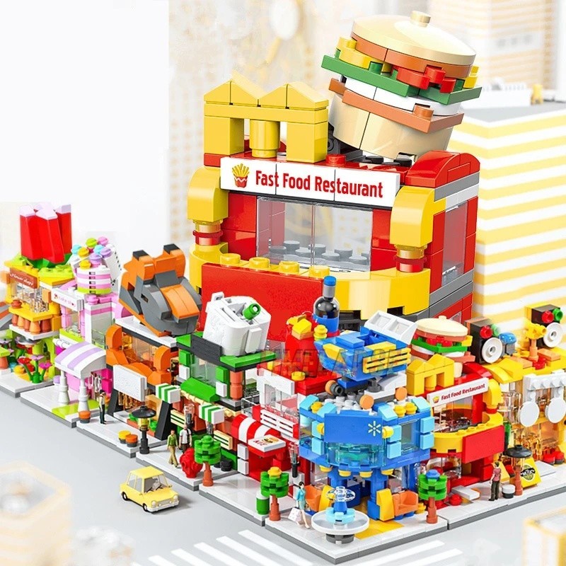 Cửa hàng kiến trúc DIY Street View Food House Building Blocks Kit Girls Bricks Classic Mov