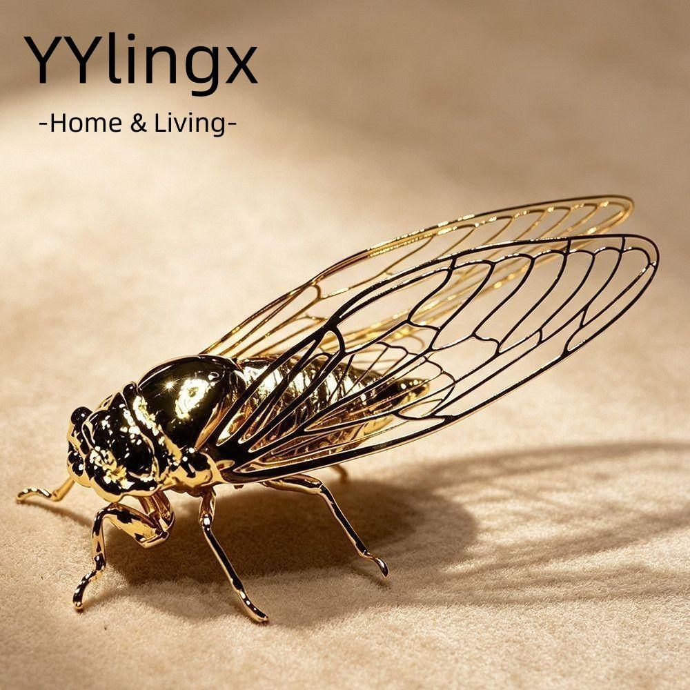 YYLINGX Golden Cicada Figurine, Phong cách cổ điển Cánh rỗng Điêu khắc Cicada, Thời trang Vàng Chi t