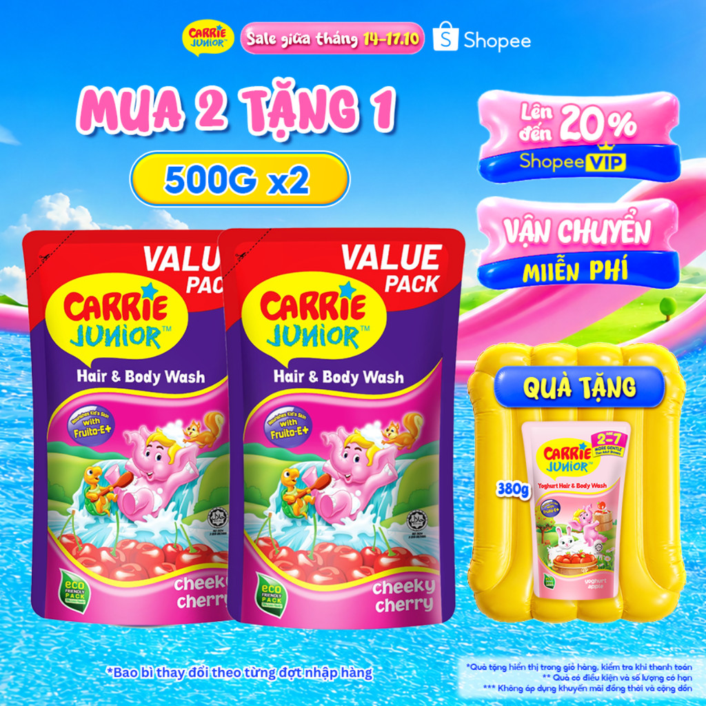 Combo 2 Túi Sữa Tắm Gội thiên nhiên Sạch Dịu Nhẹ & ẩm mịn Cho Bé Carrie Junior…