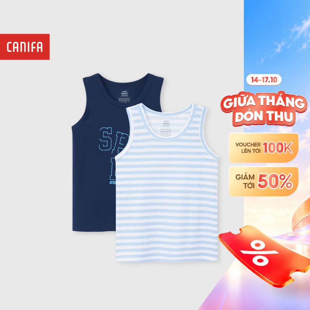 Pack 2 áo ba lỗ bé trai CANIFA mặc nhà thoáng mát mềm mịn nhiều màu 2LA26S001