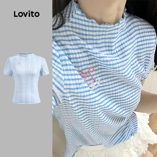 Lovito Áo thun nơ màu Gingham dễ thương dành cho nữ L133AD118