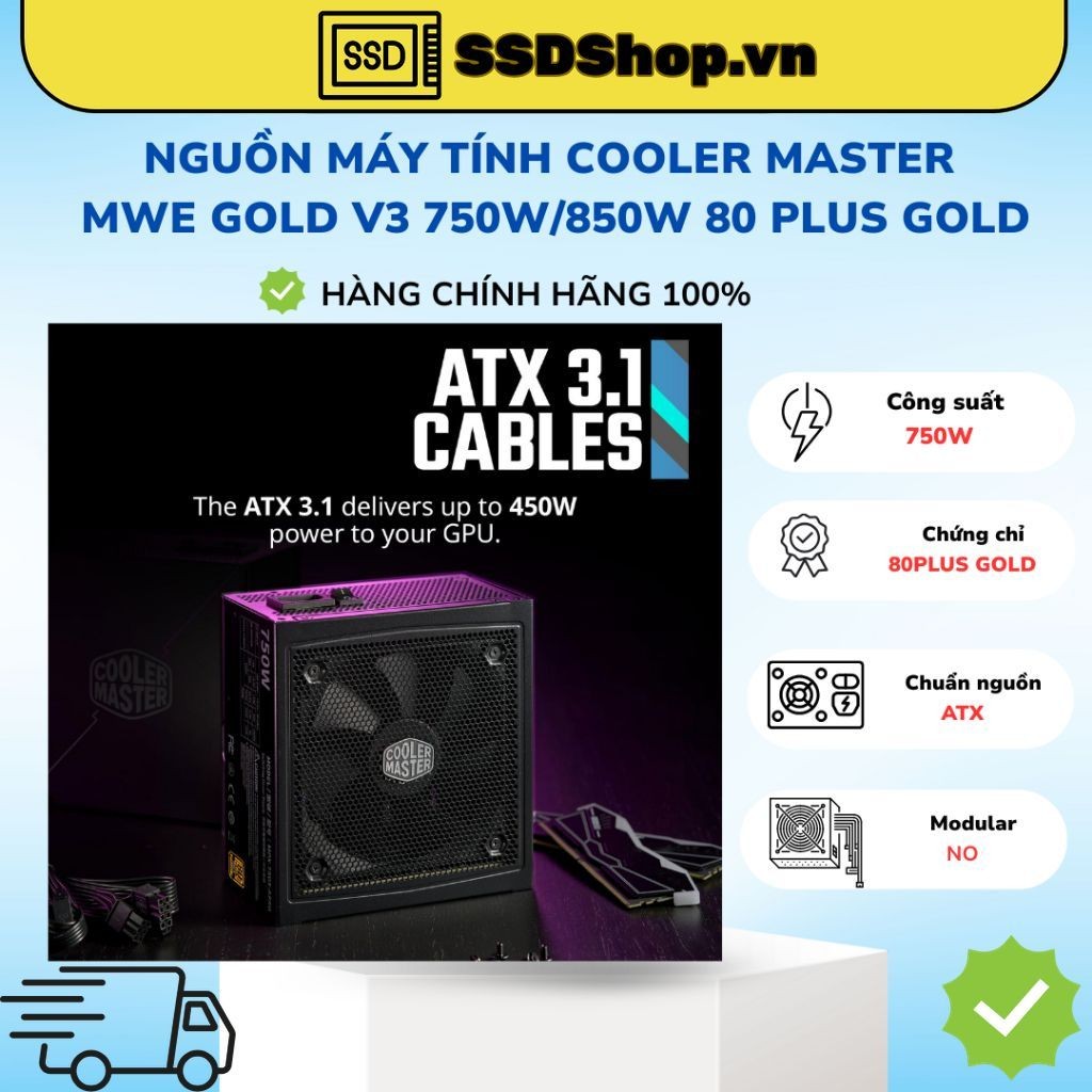Nguồn Máy Tính Cooler Master MWE Gold V3 750W/850W, Non Modular, Chuẩn 80 Plus Gold, Bảo Hành 5 Năm