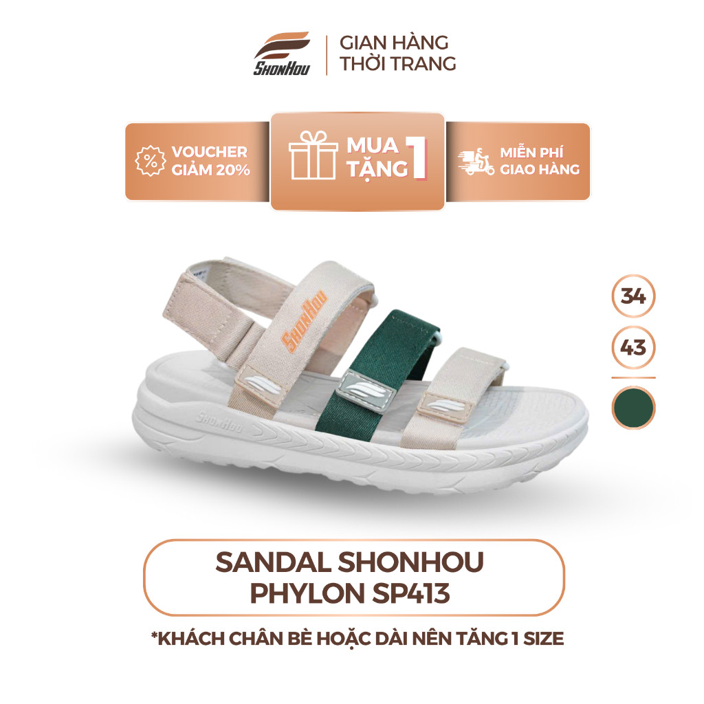 Giày Sandal Nam Nữ Màu Kem Xanh Lá SHONHOU SP413 Đế Cao 4cm, Chất Liệu Eva Thoáng Khí, Dép Quai Hậu 