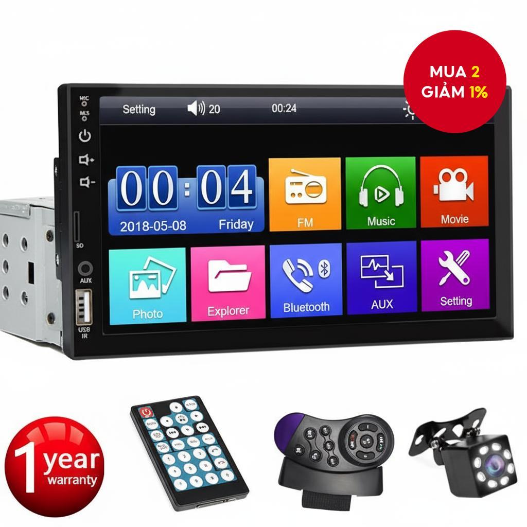 Hệ thống Car MP5 Central Multimedia 1 Din 7 Inch HD Touch Screen Bluetooth USB AUX TF Mirrorlink.