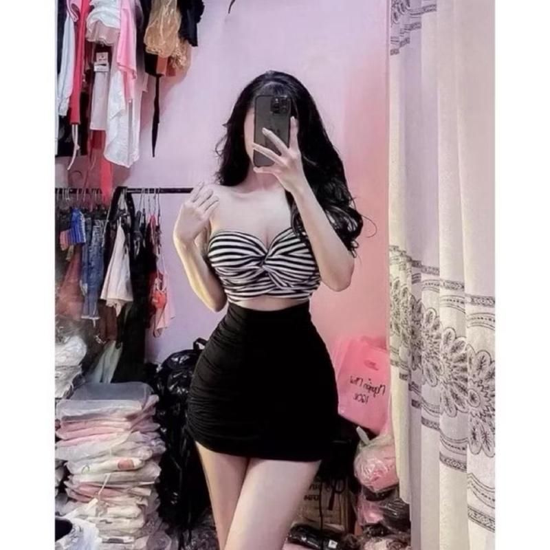 G68 Áo ống croptop xoắn nơ  phom croptop size dưới 53kg