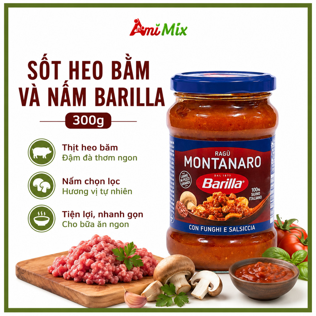 Sốt Heo Bằm Và Nấm Barilla Ragu Montanaro 300g Dùng Cho Pasta Và Lasagna
