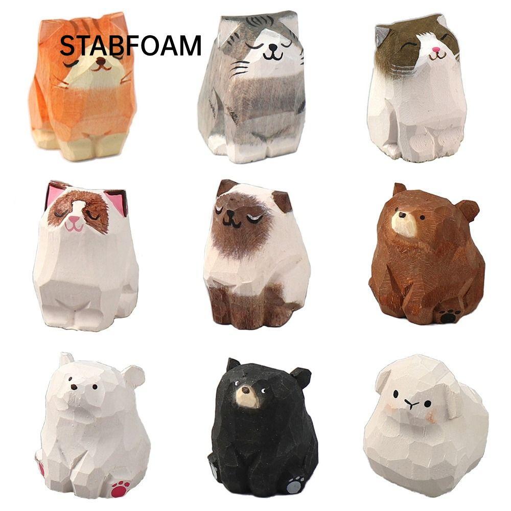 STABFOAM Gỗ Gấu Tượng, Đồ Chơi Trẻ Em Hoạt Hình Động Vật Khắc Tượng Mèo, Khắc Gỗ Nghệ Thuật Thủ Công