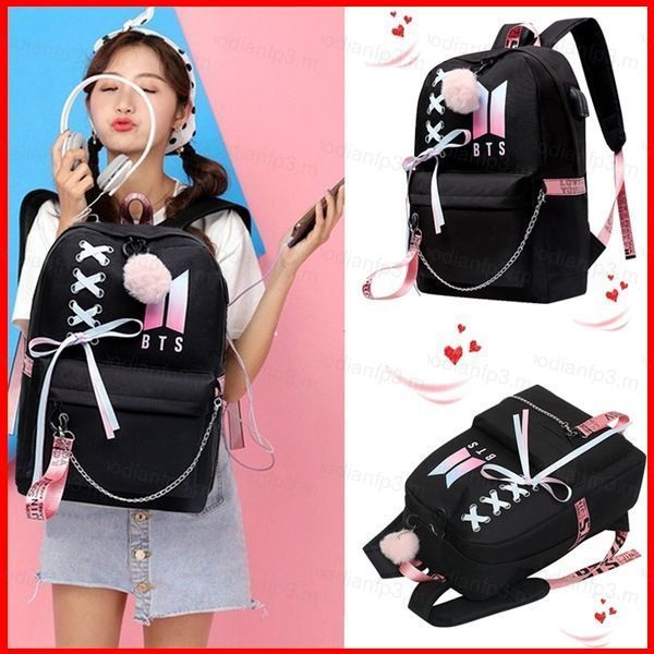 PDF3 KPOP BTS BT21 Hoạt Hình Nữ Ba Lô USB Học Sinh Túi JIMIN Jisoo Dung Tích Lớn Ngoài Trời Túi Du L