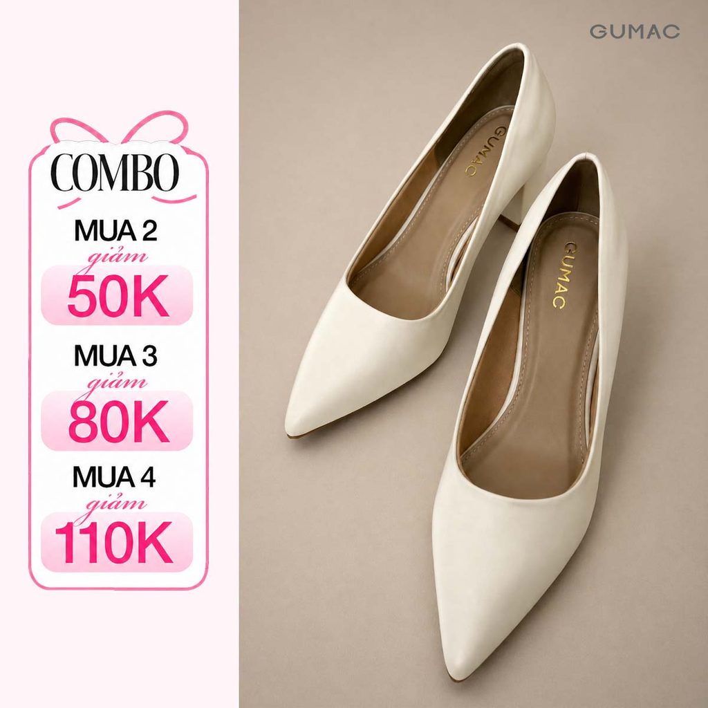 Giày Cao Gót GUMAC Dáng Cơ Bản Trơn Dễ Phối Đồ GF12070