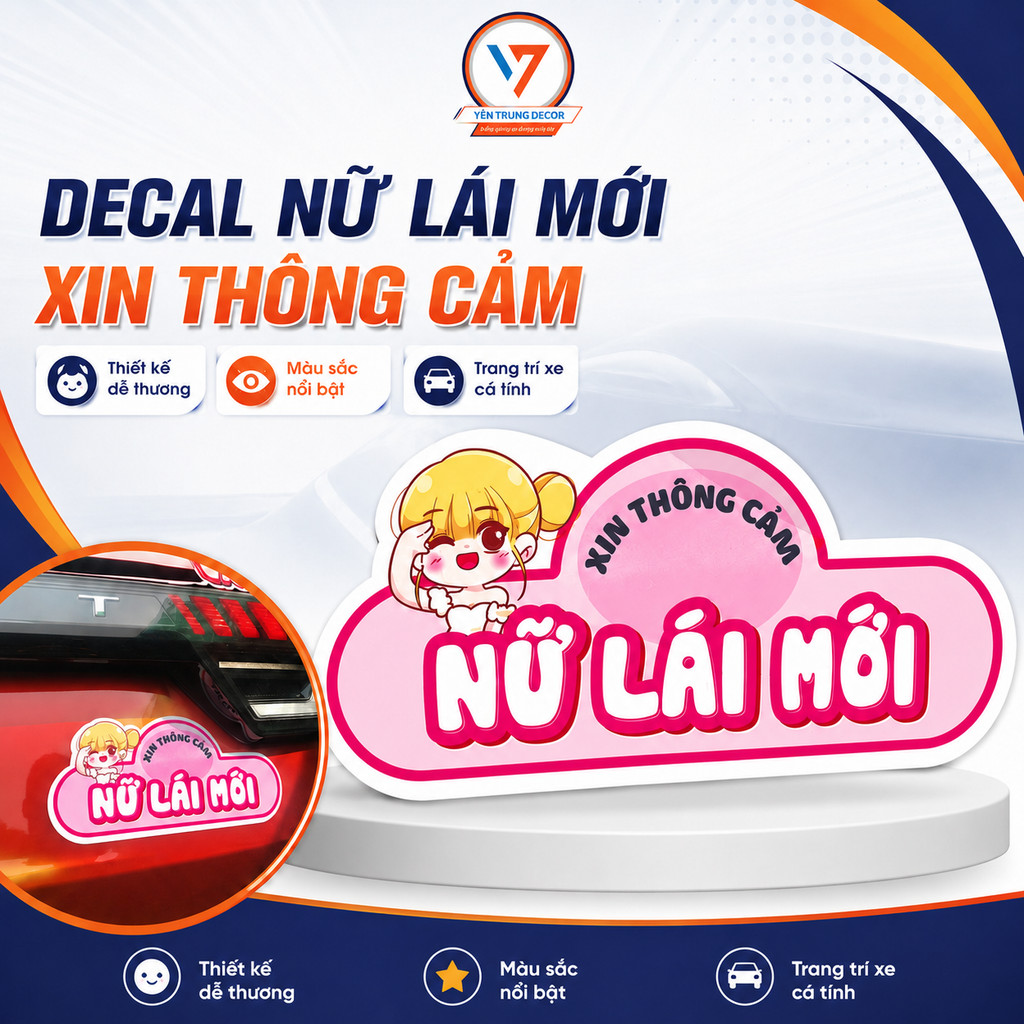 DECAL nam châm NỮ LÁI MỚI siêu đáng yêu dành cho các xế nữ xinh gái (1069)