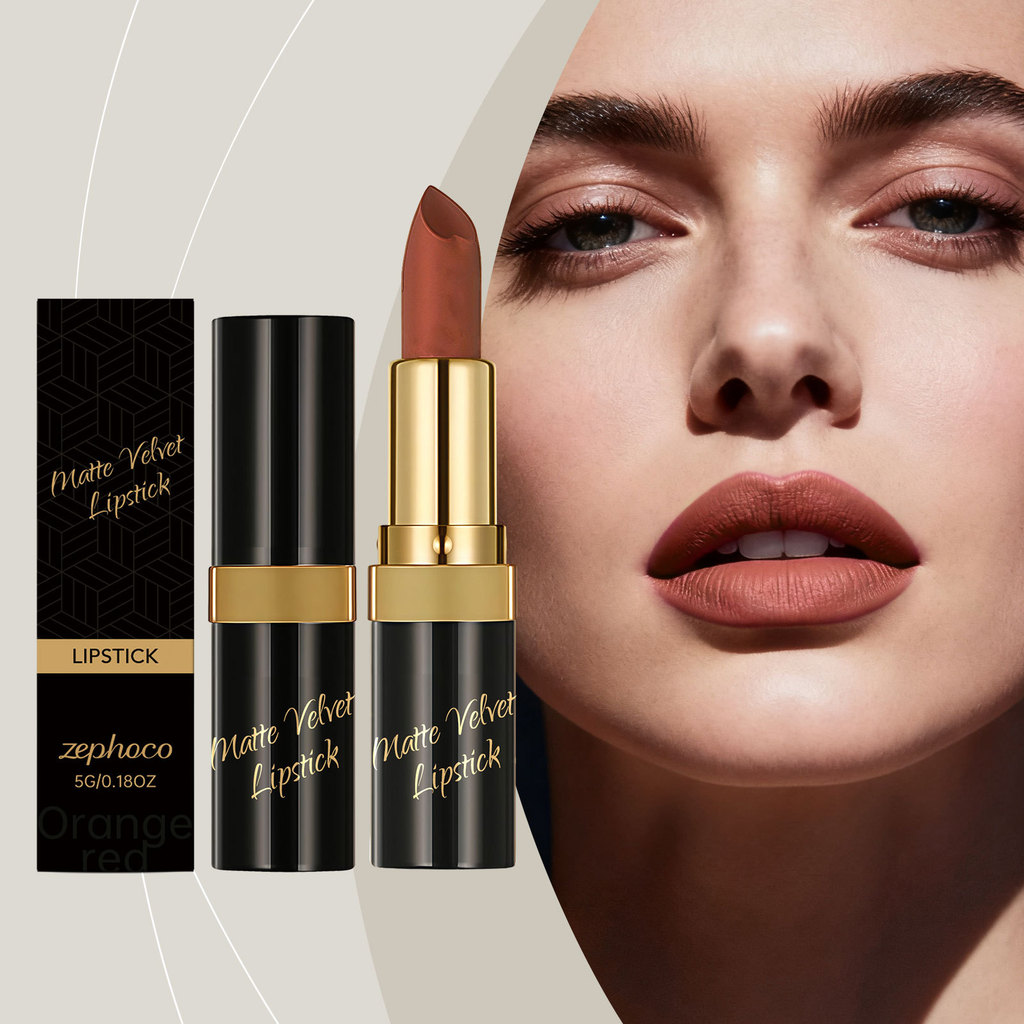 Zephoco Orange Matte Lipstick Dưỡng Ẩm Tất Cả Trận Đấu Dễ Dàng Áp Dụng Trang Điểm Màu Tự Nhiên Matte