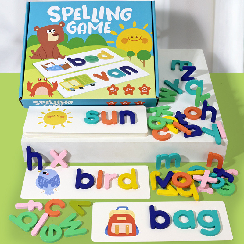 Câu đố chữ tiếng Anh bằng gỗ Trò chơi chữ đánh vần trẻ em 4-6 tuổi Trẻ em Tiếng Anh Đồ chơi giáo dục