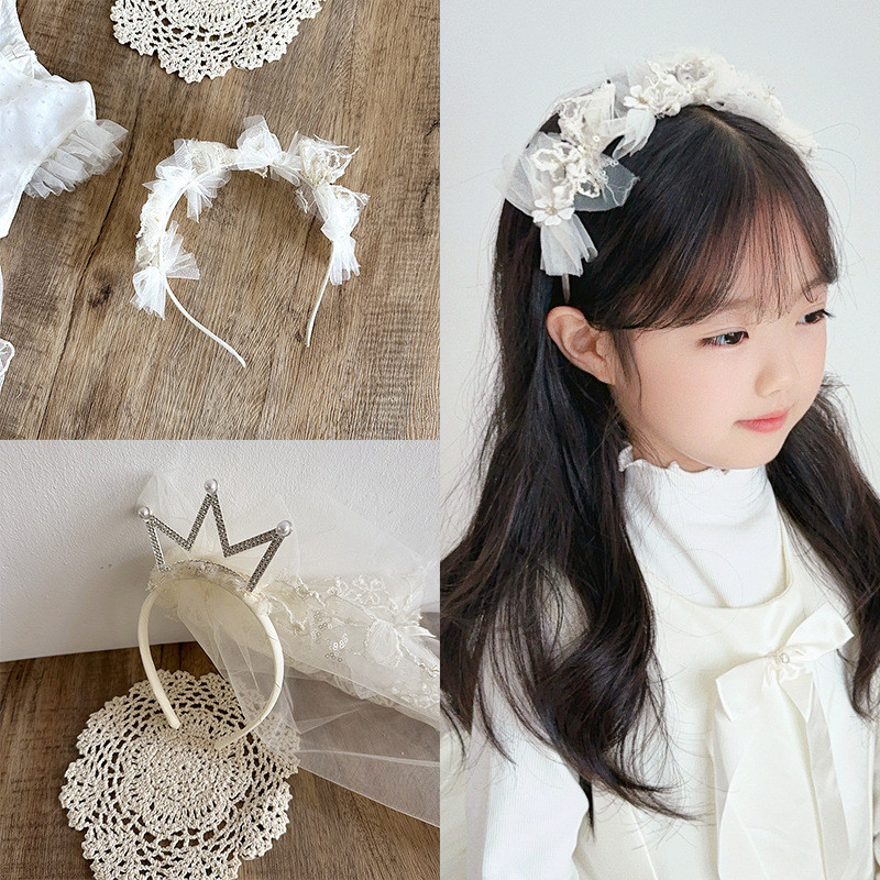Preferred#New cute flower fairy lace flower bow with rhinestone crown hair clip, veil, headband, hai