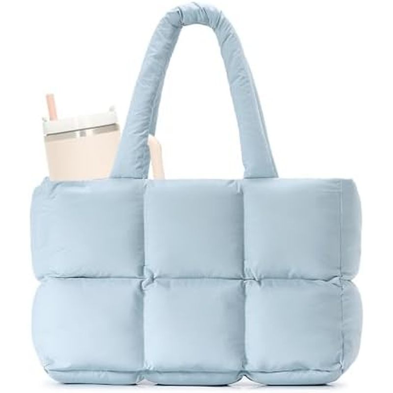 Herald Puffer Tote Bag for Women, Large Quilted Puffy Handbag Lightweight Satchel Purse with Cup Hol