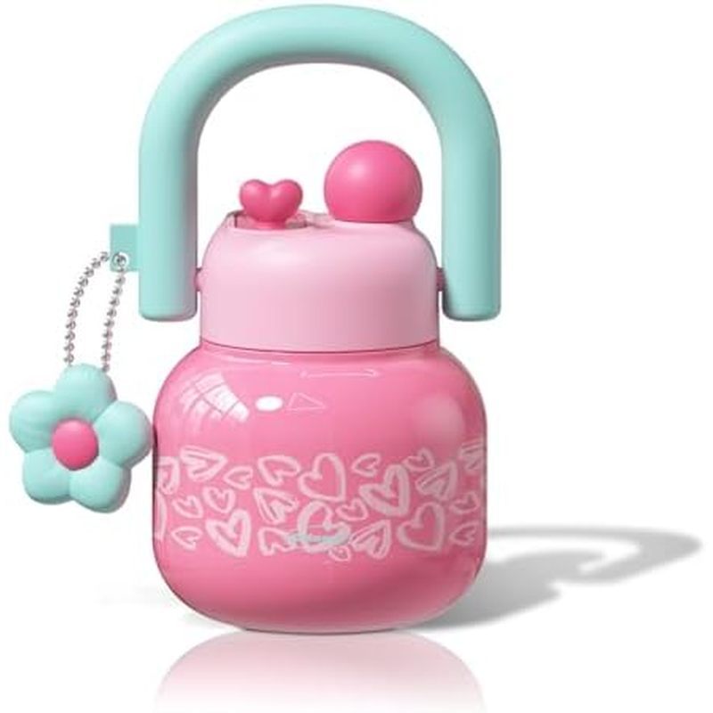 22 oz Tumbler with Straw and Carry Handle, Wide Mouth Insulated Stainless Steel Travel Water Bottle,