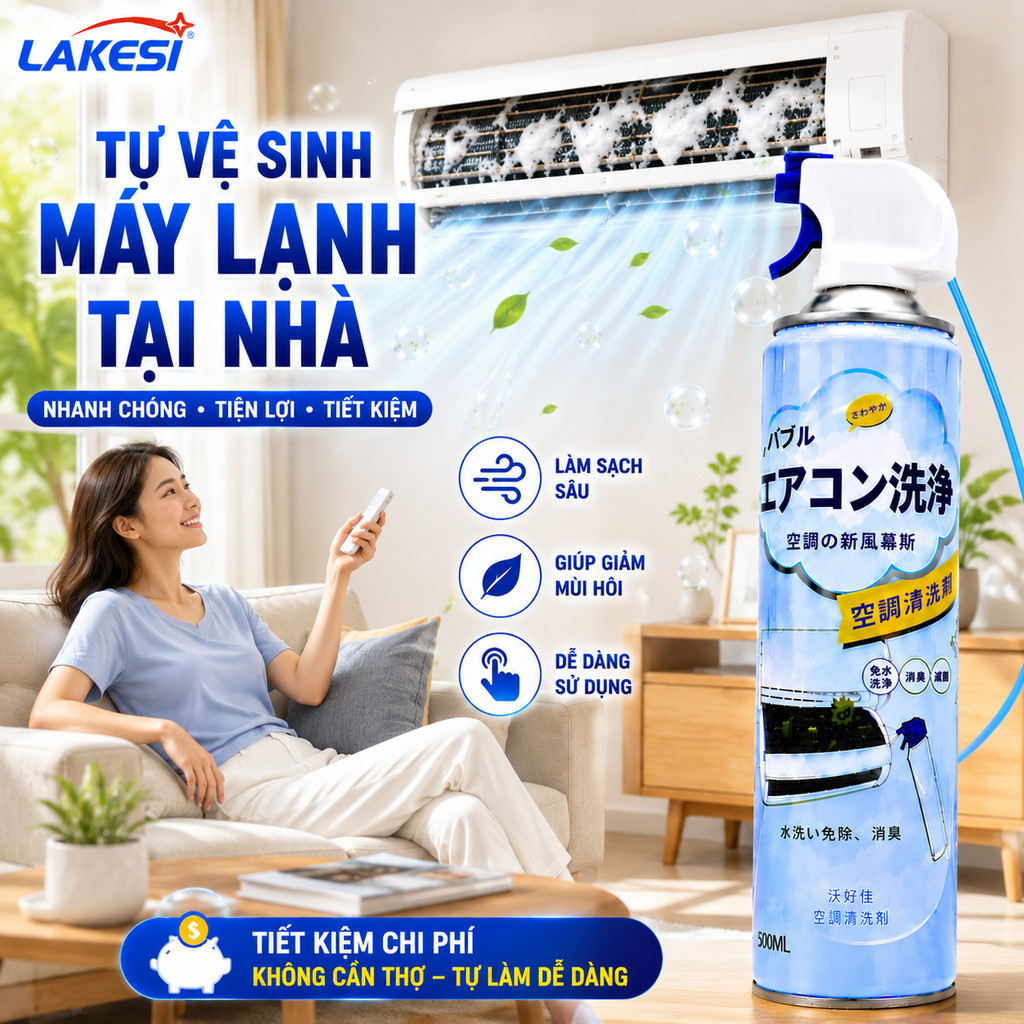 LAKESI Dung Dịch Vệ Sinh Điều Hòa 500ml Làm Sạch Dàn Lạnh Và Cửa Gió