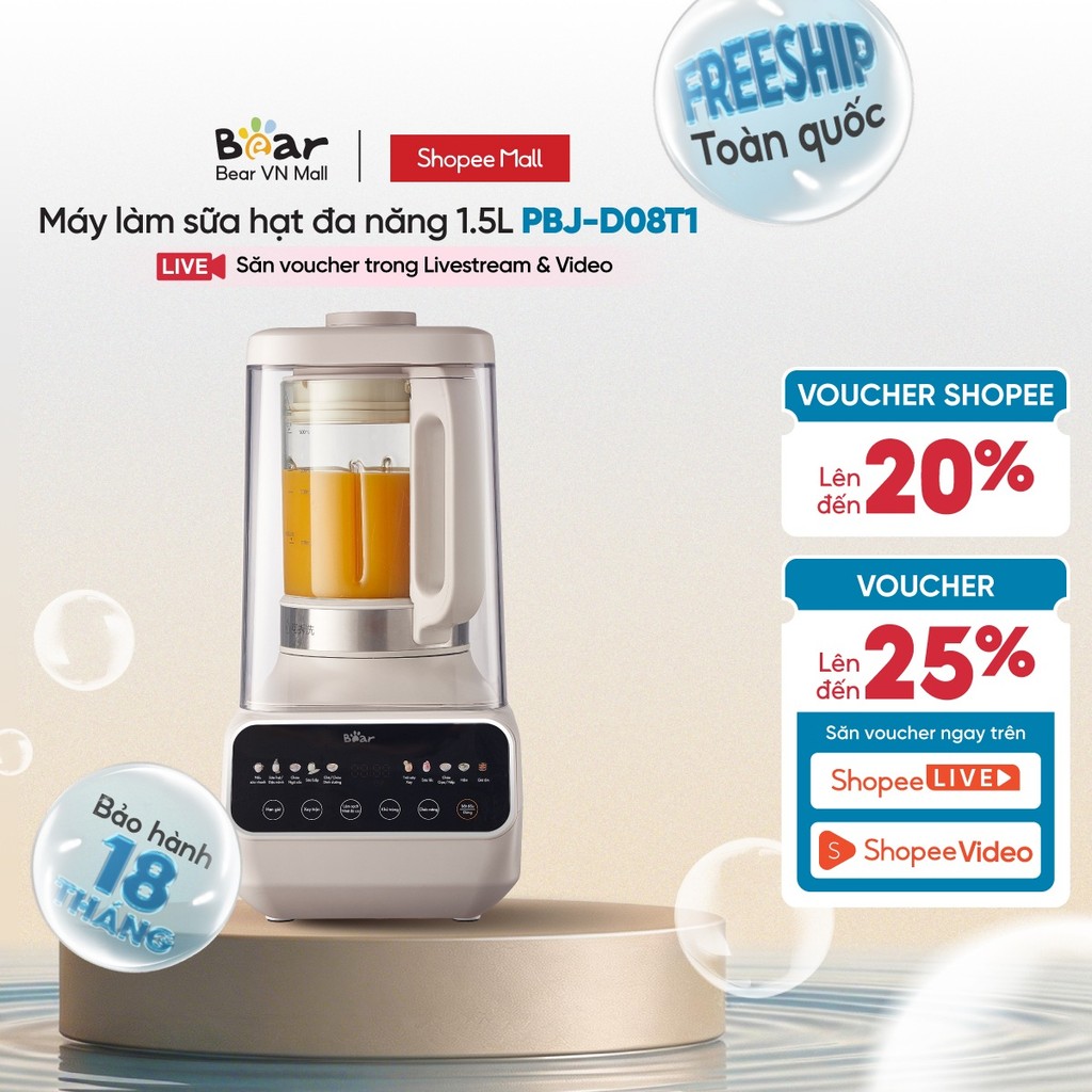 Máy làm sữa hạt 1.5L Bear PBJ-D08T1 - Hàng Chính Hãng
