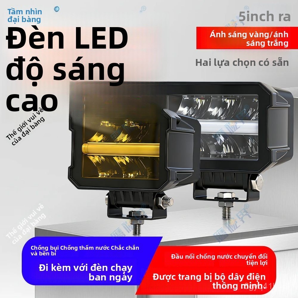 Đèn trợ sáng LED 5 inch chống nước vàng trắng cho xe máy xe điện 12V công suất lớn siêu sáng