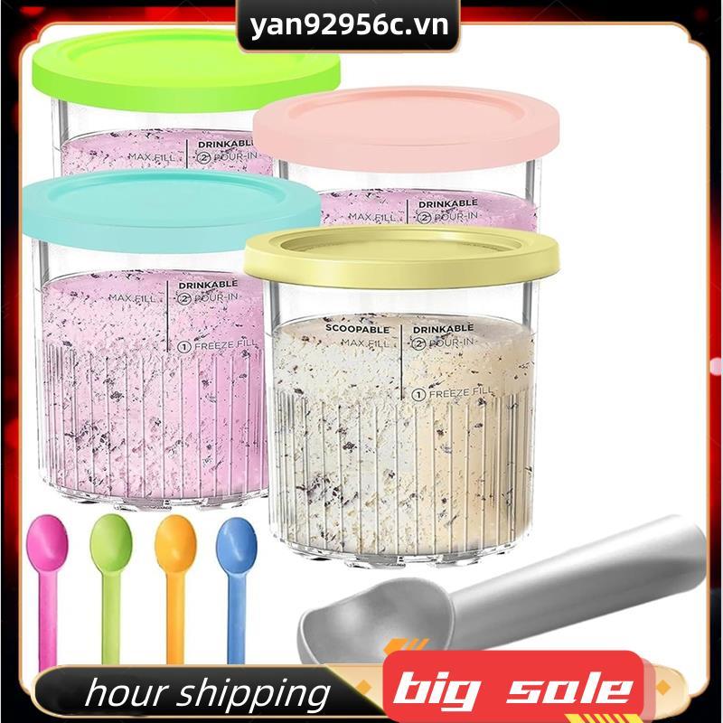 Dành Cho CREAMi Deluxe NC500 NC501 Series 4 Gói Hộp Đựng Thay Thế 24oz Pints Có Nắp An Toàn & Máy Rử