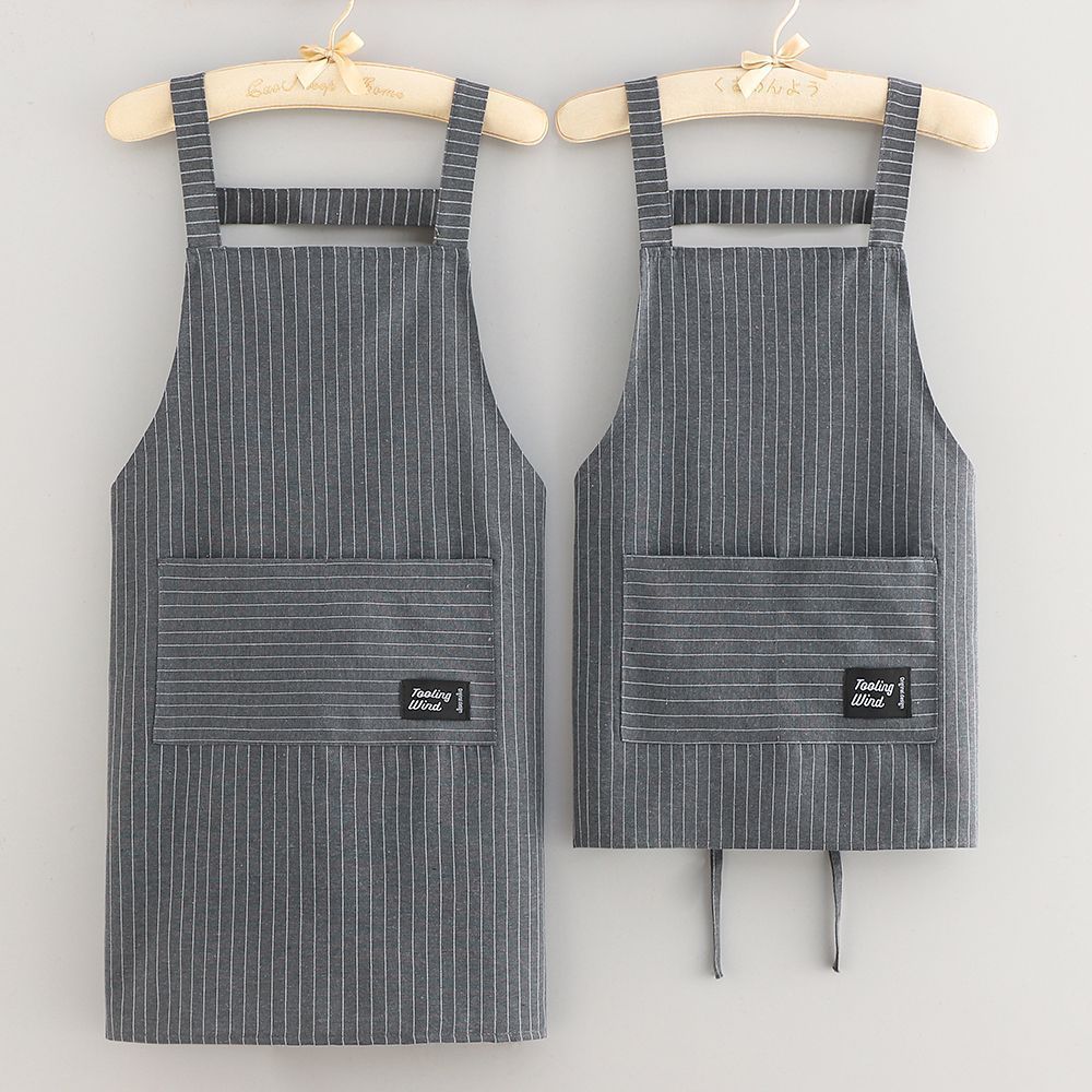 Preferred#Short cotton striped apron for women, sleeveless, with large pockets, stain-resistant, sui