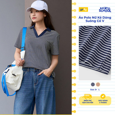 Áo Polo Nữ Yody Kẻ Dáng Suông Cổ V WCPO25A444