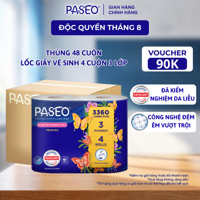 [Thùng 48 Cuộn] Giấy Vệ Sinh Paseo 4 Cuộn/ Lốc Mềm Mịn Tan Nhanh Không Tắc Nghẽn (3 Lớp)