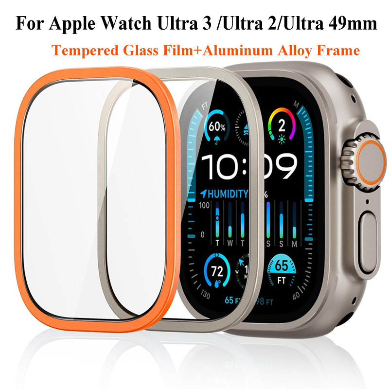 Kính Cường Lực Cho Apple Watch Ultra3 Ultra2 Kính Cường Lực Siêu + Hợp Kim Titan Khung Kim Loại Phim