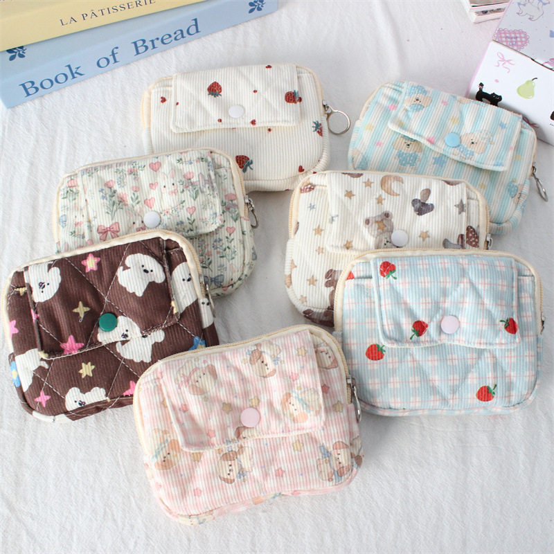 Hoạt Hình In Hình Flip Coin Ví Corduroy Quilted Cotton Dày Thẻ Ngân Hàng Túi ID Mini Di Động Túi Bảo