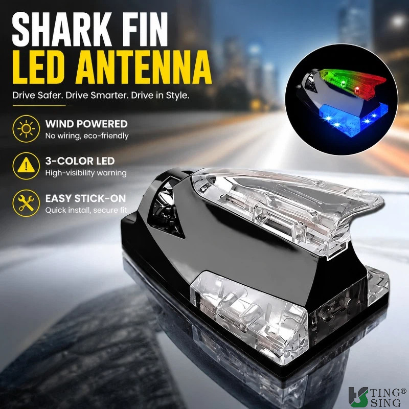 Đèn LED ăng-ten LED vây cá mập chạy bằng gió, Đèn cảnh báo tạo kiểu dáng ô tô bằng nhựa PVC, gắn trê