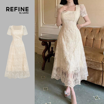 (New Arrival) (Refine by Lovito) Đầm Nữ Mùa Xuân/Hè Thanh Lịch Thêu Ren Khóa Kéo Màu Mơ Tiệc/Trang trọng LR41E330