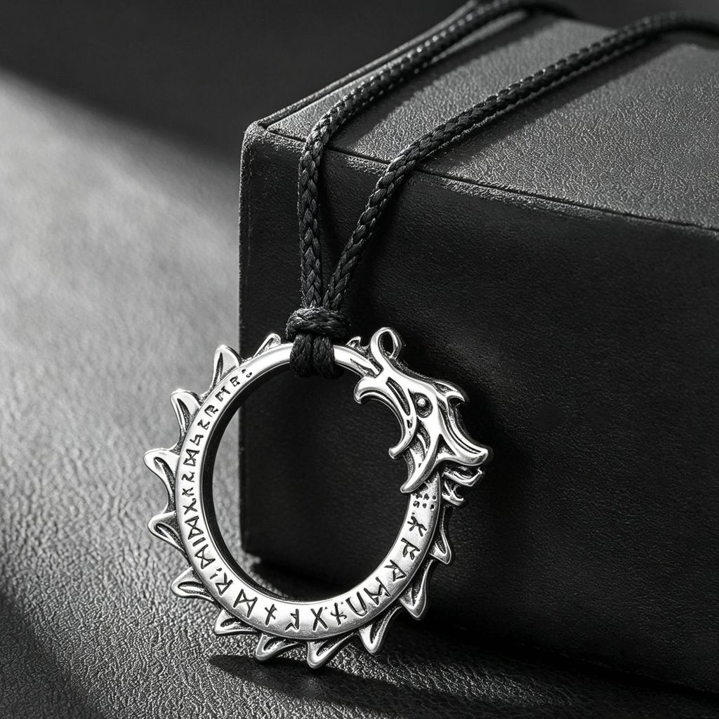 Đầu Rồng Viking Vòng Cổ Inox Viking Đầu Rồng Viking Lunawen Rune Mặt Dây Chuyền Hợp Thời Trang Nam P
