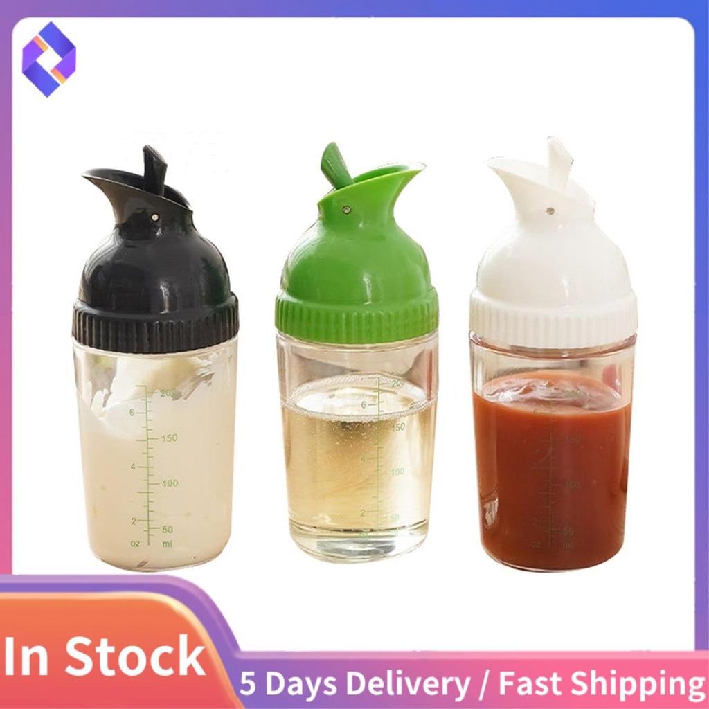 Salad Dressing Shaker Container Tự Chế Salad Dressing Chai Trộn Đo Dressing Pour Soft Grip 200ml
