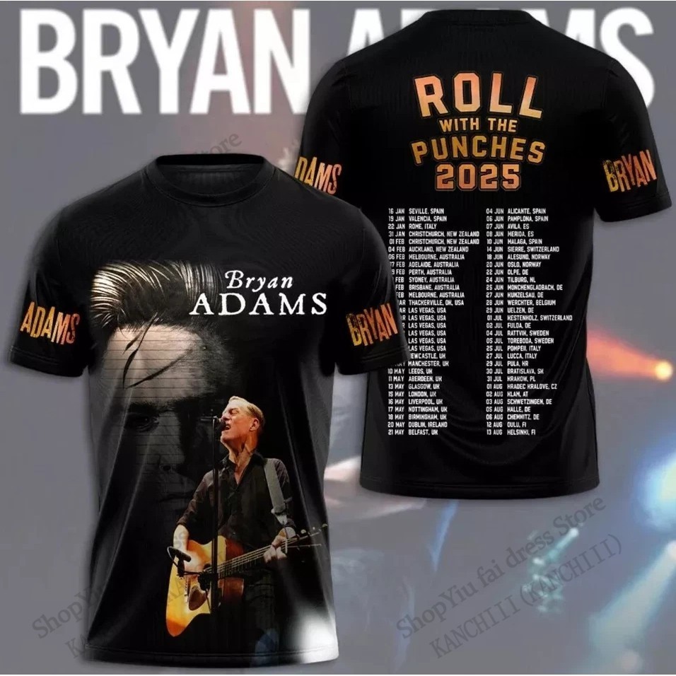 Áo thun ngắn tay khô nhanh – Unisex New Rock Band Bryan Adams Tour 3D Print Tee