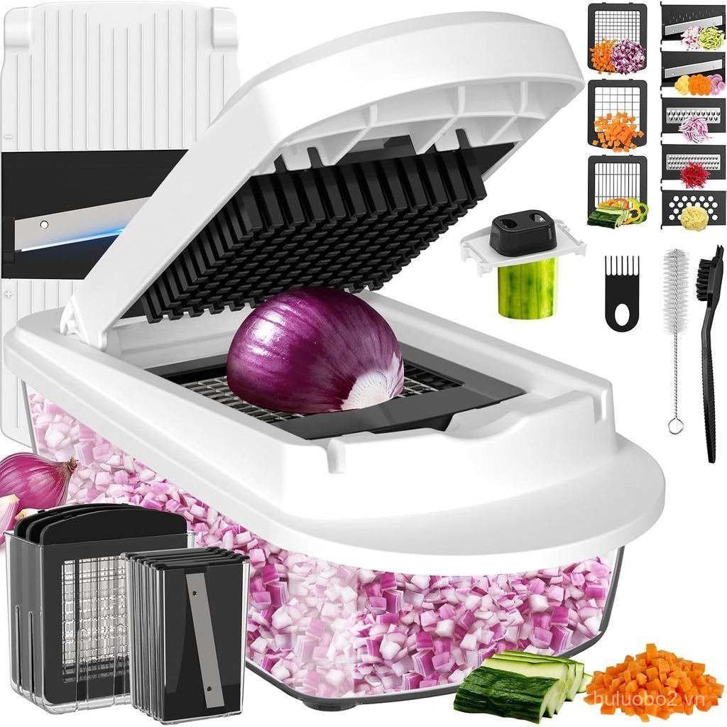 8Multi-functional vegetable chopper with blades，Mandoline slicer with container，food chopper，Onion c