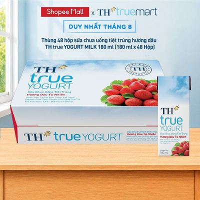 Thùng Sữa Chua Uống Tiệt Trùng Hương Dâu TH True Yogurt milk 180ml (48 Hộp)