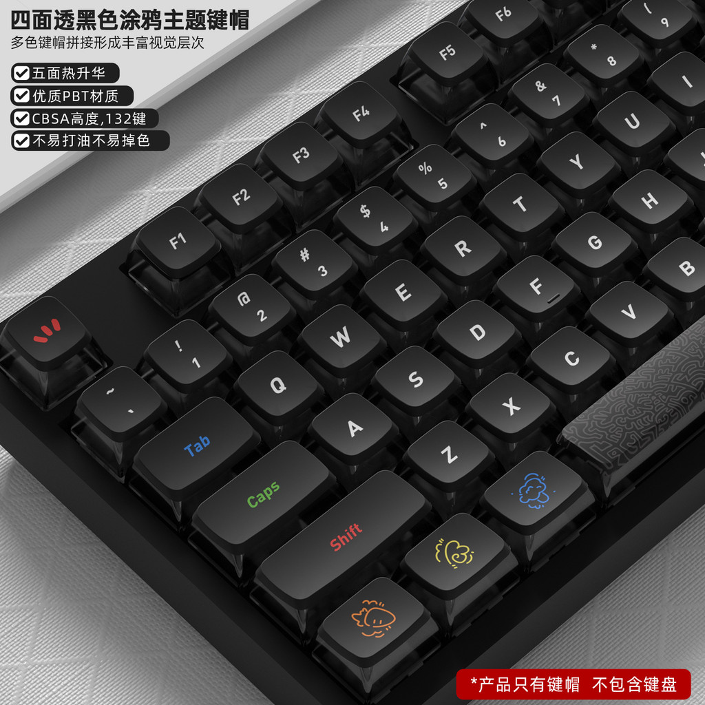 Đen Graffiti Keycaps Cherry Profile PBT Dye ‐ Sublimation132 Keys Street Hip-Hop Keycap Set cho MX S