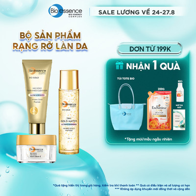 Bộ Bio-essence Bio-essence Gold – Tinh chất vàng 24k: Nước dưỡng 150ml, Sữa rửa mặt 100g, Kem Dưỡng Da Ngày / Đêm 40g