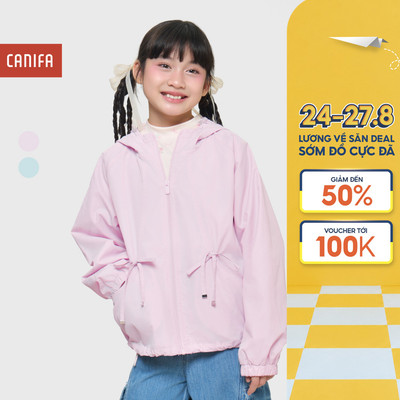 Áo khoác gió bé gái CANIFA hai lớp dài tay có mũ đính nơ 1OT25W003