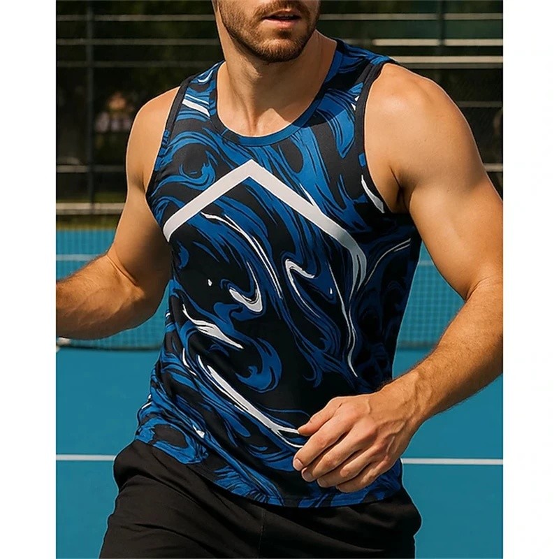 In Hình Trừu Tượng Nam Tank Top Mùa Hè Rời Phù Hợp Với Thể Thao Dạo Phố Thường Ngày Không Tay Tee Top