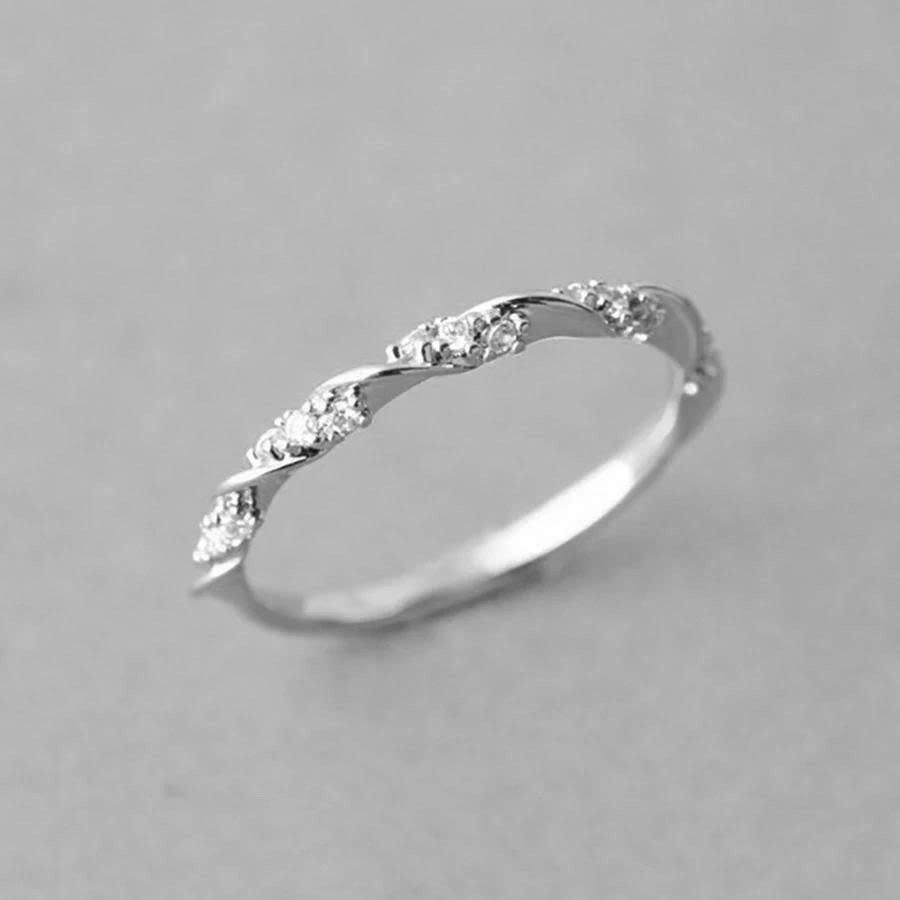 Nhẫn bạc nữ  nhẫn xoắn đính đá lấp lánh phong cách tối giản thanh lịch 0838N