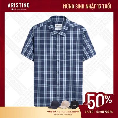 Sơ Mi Nam Ngắn Tay Aristino Form Regular Fit Kẻ Caro Sang Trọng, Phom Công Sở Thanh Lịch ASS421SAH2