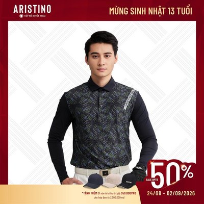 Áo polo nam thể thao tay dài Aristino Golf Anti UV họa tiết in logo Aristino Golf độc đáo ALPG29W2