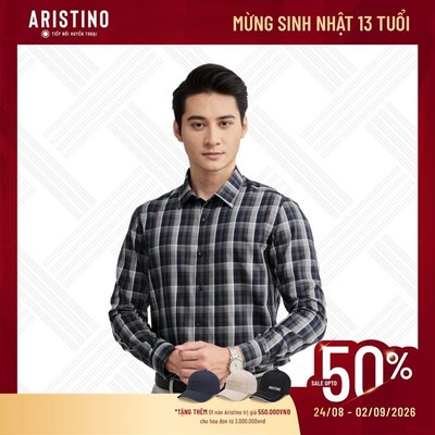 Áo sơ mi nam dài tay ARISTINO dáng Slim fit ôm vừa, họa tiết kẻ nam tính, lịch lãm - ALS16602