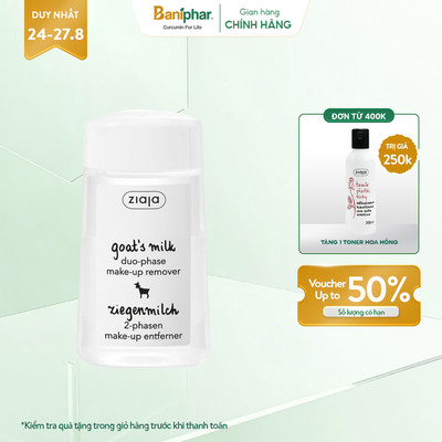 Nước tẩy trang sữa dê Ziaja Goat's Milk Duo-Phase Make-Up Remover dưỡng ẩm thích hợp với mọi loại da 120ml