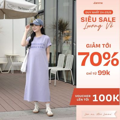 Váy Bầu, Đầm Bầu Dáng Suông MAMA DRESS Chất Liệu Cotton Double Face Dày Dặn, Thấm Hút Mồ Hôi - Lamme