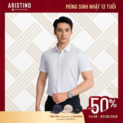 Áó sơ mi ngắn tay ARISTINO màu trắng dệt dobby - ASS158AZ